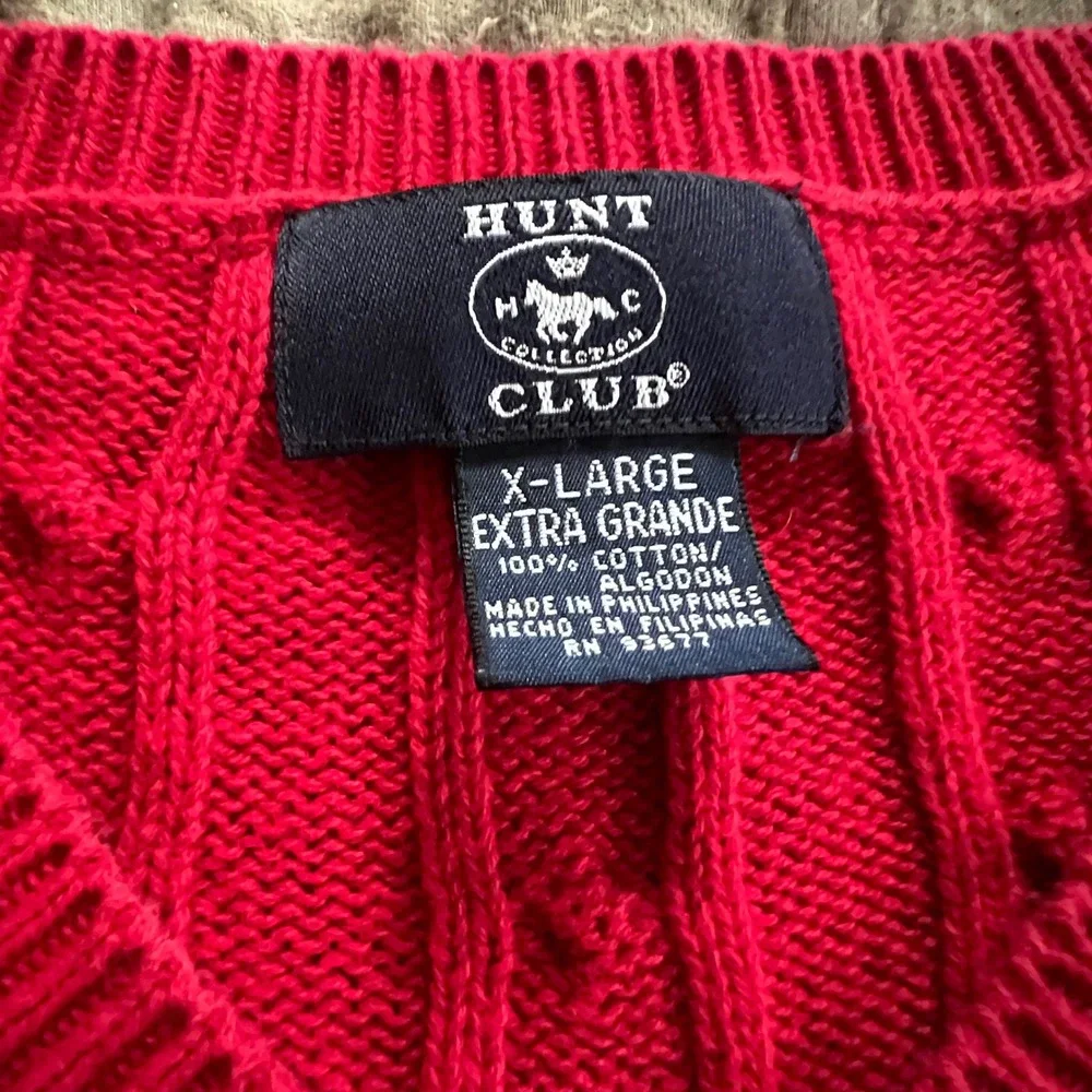 Hunt Club Women's Preppy Academia Cable Knit V-Neck 100% Cotton Sweater Size XL